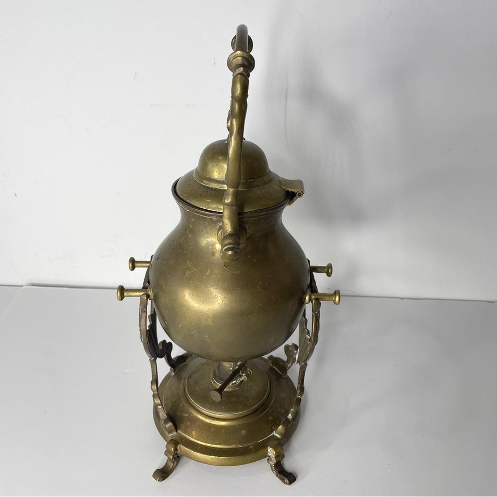 Vintage Brass Tipping Teapot with Stand & Burner India Tea Set Warmer 13” Tall - Picture 2 of 12